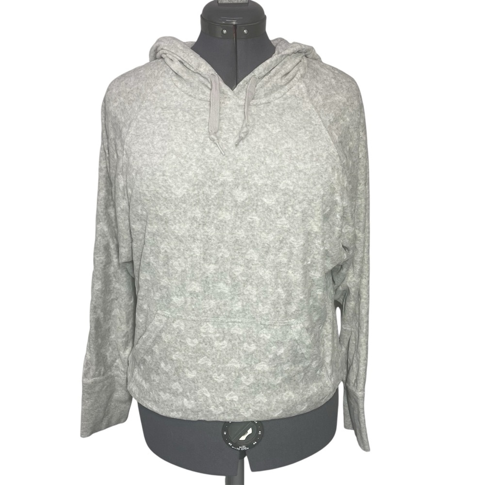 Juicy Couture Heart Print Heather Gray Velvet Sweatshirt Hoodie Pullover Small S
